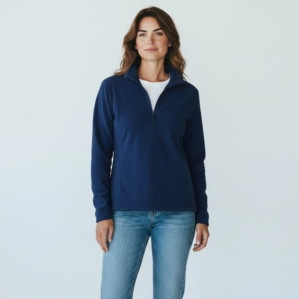 Lands' End Anyweather Fleece Quarter Zip Pullover Women's Sz XL Navy Cozy Soft